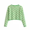 Nlzgmsj Za 2021 Autumn Sweater Women Cardigan Green Color Long Sleeve Knitted Open Switch Argyle Sweater 202107 Y0825