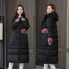 Women Down Down Parkas 2022 Winter Women Women X Long Coat Mulher Bordado com capuz com capuz de peito de peito grosso de casacos de estilo chinês Lu