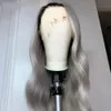 Bezpłatna część Ombre Gray Color Brazylijskie koronki Przysdyny z włosów z dzieckiem 13 * 4 Body Wave Syntetyczna peruka dla kobiet