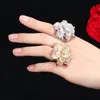 CWWZircons Statement Yellow Gold Color Luxury Cubic Zirconia Stone Big Geometric Flower Wedding Party Rings For Women R041 Band