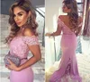 2021 paarse zeemeermin lange bruidsmeisjekleding voor bruiloft kant geappliceerd uit schouder chiffon formele feestjurken Maid of Honor Jurken