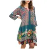 Casual Dresses Bohemian Dress Women Floral Printing Vintage Långärmad 2022 Sundress Vestidos Kvinna Robe Plus Storlek 5XL