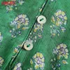 Tangada Summer Women Green Flowers Print French Style Midi Dress Short Sleeve Bow Ladies Ruffles Sundress 5Z138 210609