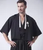 Biali mężczyźni Yukata szlafrok japoński samuraj odzież tradycyjne Kimono Haori mężczyzna Anime Cosplay szata suknia kostium na Halloween Ethnic216u