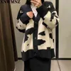 Mode Übergroße Tier Strickjacke Pullover Frauen Vintage V-ausschnitt Langarm Weibliche Lose Oberbekleidung Chic Tops 210520