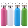 Stainless Steel Sports Water Bottle with Bamboo Lid Double Wall Keep Warm Drinking Kettle Outdoor Gym Cold Bottles Christmas Party Gift