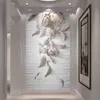 Custom Po Wall Paper European Style 3D Embossed White Flower Art Mural Wall Painting For Living Room Entrance Wall Home Decor 210722