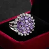 Anillo de Bodas Anillo Led Nail Jewels Bijoux Inoxydable Verpackung Schmuck Roxo Zircão Big Flor Lady Anel Zircon