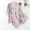 Japoński styl kimono bawełna świeży styl piżamas garnitur kobieta casual wiosna i lato piżamy dwuczęściowe usługi domowe 210928