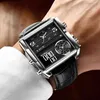 2021 Nieuwe Casual Lederen Herenhorloges Topmerk Luxe Dubbele Quartz Horloge voor Mannen Waterdichte Week Datum Elektronische Digitale Klokken Q0524