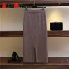 Printemps automne bande élastique jupes tricotées pour femmes chaud mince taille haute jupe droite côtelé femmes décontracté maxi jupe 210428