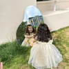 Enfant en bas âge fille été Lolita vêtements pour enfants 2 pièces coton imprimé fleuri robe avec gilet mode Ins 210529