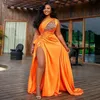 Sexy Orange One Shoulder Mermaid Prom Dresses Side High Split Beaded Sequins Glitter Ribbon Africa Long Formal Evening Gowns Special Occasion Dress