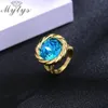 Klusterringar Mytys 22mm Gold Cable Ring Blue Crystal David Inspire Clear Stone Trendy Fashion for Women R2185