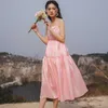 High End Party Pink Dress Women Spaghetti Strap Satin French Sexy Sling Spring Summer Back Tie Temperament Banquet Female 210601