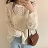 Comelsexy Fashion Versatile Early Autumn Knitwear Hollow Loose Sunscreen Pullover Long Sleeve Fishing Net Thin Sweater 210515