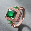 Rose gold tone green crystal emerald gemstones diamonds rings for women princess luxury jewelry bijoux bague party gift size6-10