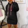 هوديي البلوز اللباس المرأة إلكتروني طباعة عارضة طويلة الأكمام الجيب الرباط البسيطة الخريف البلوز زائد الحجم 210515