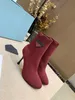 Klassisk Märke Kvinna Rund Toe Stiletto Heel Sexy Ankel Boots Femal Andas Elastiska Sock Stövlar