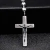 Rosario católico de acero de lujo para hombre, collar con dije cruzado, pieza central colgante, conectores, artículos religiosos de Navidad 210621