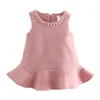 Höst Vinter 10 år 140cm Barn söt söt ärmlös Pearl Tank Sundress Lining Ruffle Dress for Kids Baby Girls 210529