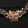 Rose Gold Mariage Bijoux de mariée pour femmes Fête femme à la main Tiara Headpiece Perles Cristal Cheveux Combs Bandes de cheveux