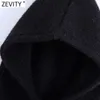 Zevity, suéter de punto con capucha y cordones a la moda para mujer, jerséis casuales de diseño elegante para mujer, Tops negros de calle alta para mujer S558 210603