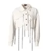 Free Fashion Fringed Denim Jacket Lapel Long Sleeve Single-breasted Button Short Women's 210524