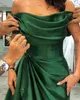 2022 Hunter Green Rote Teppich Abendkleider aus Schulter Slit Dubai Arabisch ASO EBI Falten Fleck Prom Kleid Vestidos de Noche