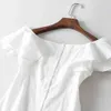 Vintage ruffle white linen dress women Summer Casual elegant korean mini kawaii beach party vestidos 210521