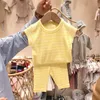 Vestiti per ragazze infantili Set di abbigliamento estivo per bambini Stile coreano T-shirt e pantaloni a righe per ragazzi in stile coreano 2 pezzi 210521