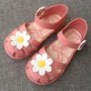 Blomma skor våren sommargelé sko solros sandaler baotou flicka non-slip kids sandal toddler svart färg