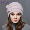 ENJOYFUR femmes hiver cachemire tricoté chapeaux vison naturel pompon rayure fille bonnet mode chaud femme extérieure marque bonnets 211228