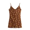 -selling French Retro Female V Neck Sexy Slim Short Holiday Mini Skirt Summer Floral Suspender Dress Vintage 210508