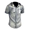 Hohe Qualität Denim Shirt Herren Kapuzenshirt Kurzarm Streetwear Social Bluse Casual Slim Night Club Party Camisa Masculina 210527