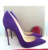 Casual Designer sexy lady mode femmes chaussures habillées en cuir suédé violet bout pointu décapant stiletto talons hauts Prom Evening pompes grande taille 44 12cm