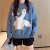 Plus Size Cartoon Goose Print Knitted Sweater Women Sweet Loose Fashion Casual Korean O Neck Long Sleeve Oversize Pullover Pull Y1110