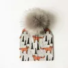 Höst Winter Toddler Boy Girl Cartoon Printing Cotton Pompom Cap for Kids Baby Beanie Hat med Pompon Barn Bonnet 211023