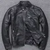 Vintage Real Jaqueta de Couro Homens Stand Colar Mens Mens Motocicleta Jaqueta Cowhide Casacos e Jaquetas Chaqueta de Los Hombres WPY2514