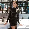 Mini robe moulante Pvc cuir noir fermeture éclair jupe plissée femmes hiver couleur unie 2021 fête élégant Streetwear robes décontractées