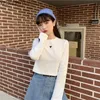 WERUERUYU Koreanischen Stil Oansatz Kurze Frauen Dünne Mode Langarm Crop Top 210608