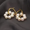 Huggie – paire de boucles d'oreilles en perles naturelles pour femmes, en acier, style Baroque, luxe, couronne ronde, bijoux fins