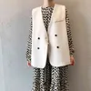 Korobov koreanska kontoret lady blazer kvinnor ärmlös v hals dubbel breasted vintage solid blazers coat nya ankomst jackor väst 210430