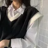 Aelegantmis Koreanische V-ausschnitt Unregelmäßige Gestrickte Weste Frauen Farbe BlockSleeveless Pullover Vintage Lose Weste Frühling Klassische 210607