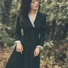 Yosimi Black Long Dress Women V-Neck Midi Sleeve Vintage Es Fit And Flare Bandage Vestidos Verano Spring 210603