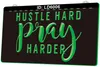 LD6006 Hustle Hard Pray Harder Gravure 3D Signe lumineux LED Vente en gros au détail