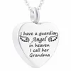 Wholesale silver heart-shaped cremation pendant necklace ashes urn souvenir-I have a guardian Angel in heaven I call her mom