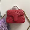 547260 498110 مقاسان النساء شيفرون حقائب جلدية مارمونت مقبض علوي Crossbody العتيقة الذهب مزدوجة رسالة سلسلة الكتف حقيبة