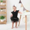 Zomer baby meisjes bodysuits kant mouwloze romper tutu wit zwart geboren meisje kleding E2345 210610