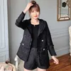Sonbahar Kış Moda Bayan Ceketler Mont Vintage Ofis OL Siyah Püskül Tüvit Ceket Kırpma Ceket Kadın 210519